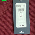 Tommy Hilfiger Tee Men's Large Long Sleeve Waffle-Knit Crew Neck Maroon NEW