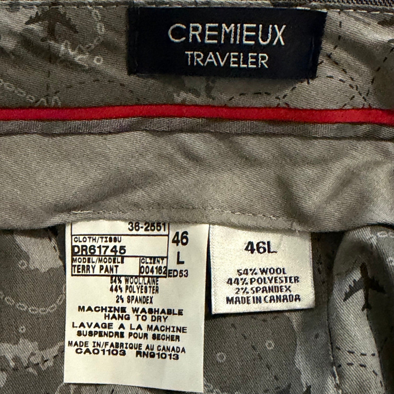 Daniel Cremieux Dress Pant Men's 46L Traveler Raw Hem Comfort Waist Gray