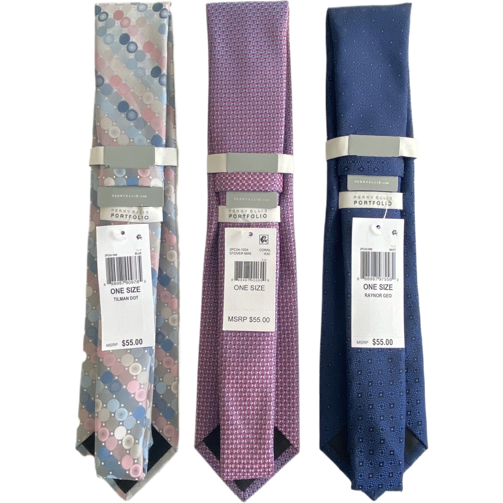 Perry Ellis Portfolio Necktie Lot of 3 Classic Width/Length Blue, Red, Gray
