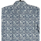Bugatchi Shirt Men's Small Shaped Fit Linen Blend Short Sleeve Indigo Floral
