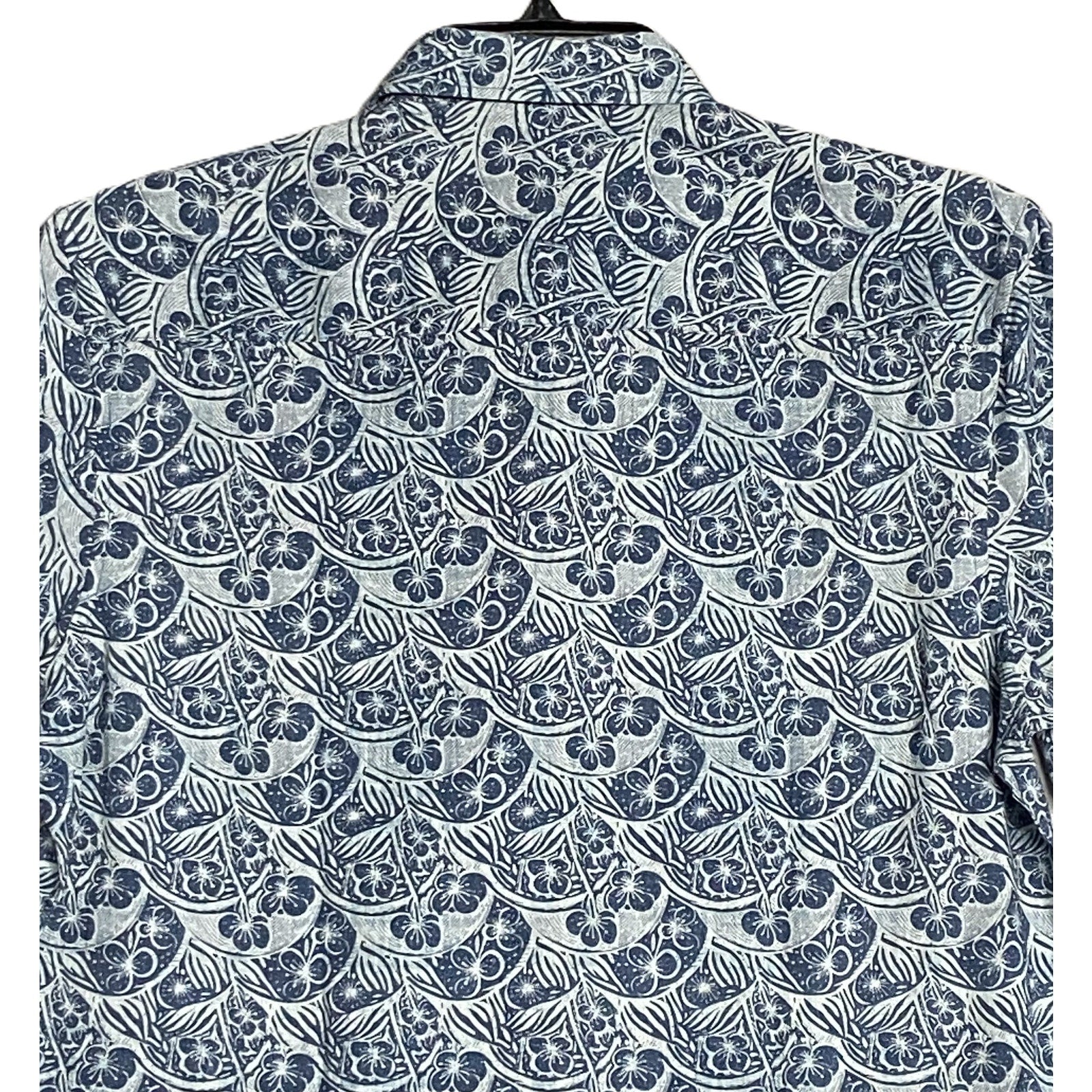 Bugatchi Shirt Men's Small Shaped Fit Linen Blend Short Sleeve Indigo Floral