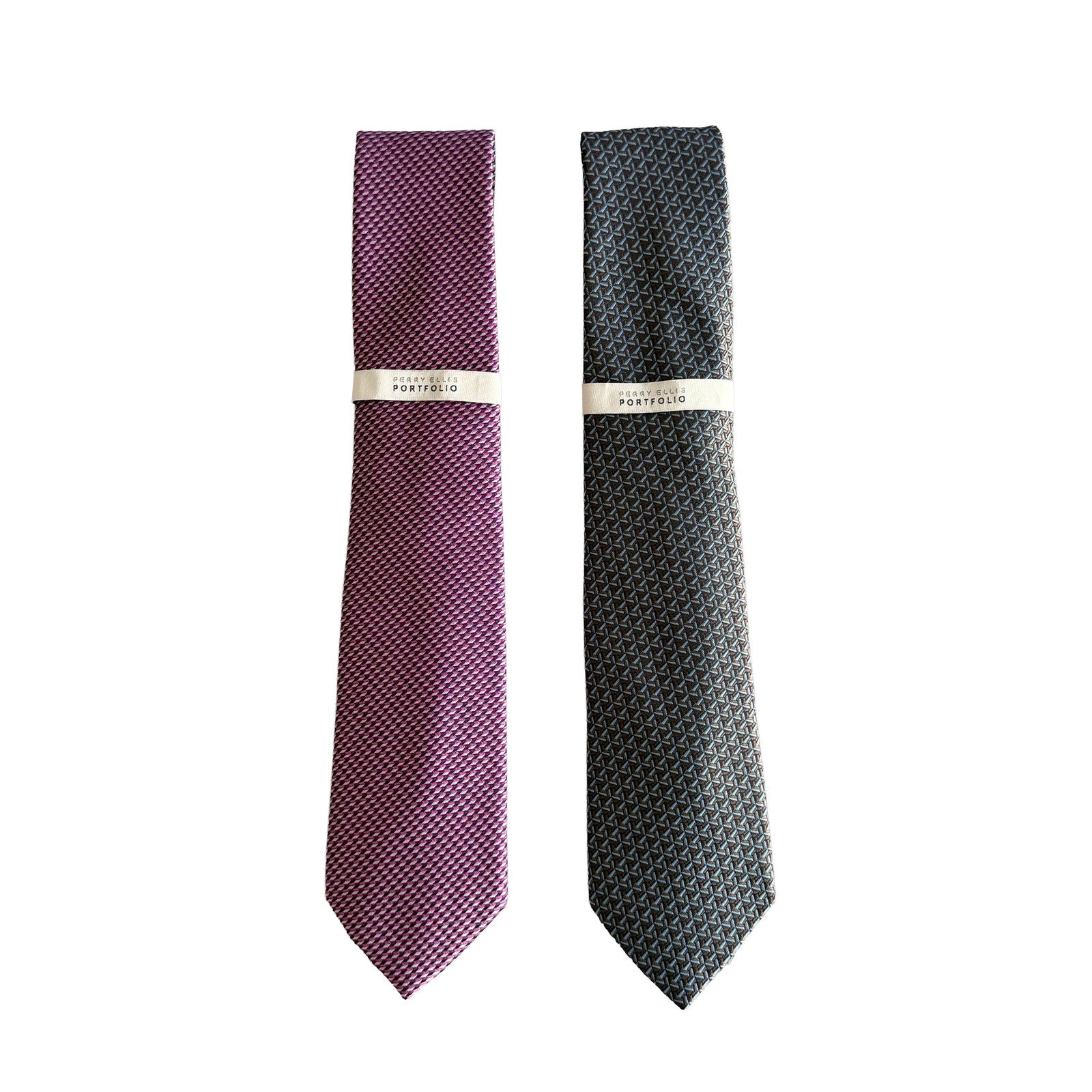 Perry Ellis Portfolio Men's Ties Lot of 2 Red Bartolle Mini & Brown Mackin Geo