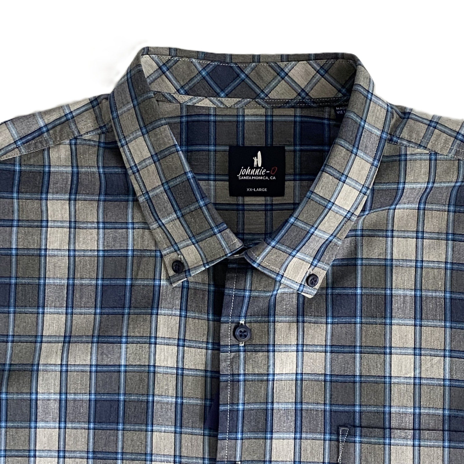 Johnnie-O Shirt Men's XXL Long Sleeve Button-Down Shirt Heather Gray Check