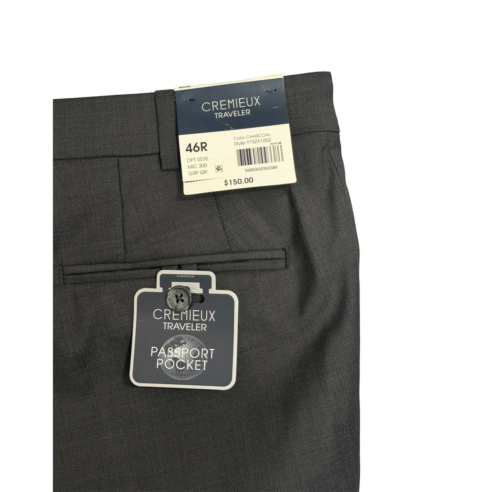Daniel Cremieux Dress Pant Men's 46R Traveler Raw Hem Comfort Waist Charcoal