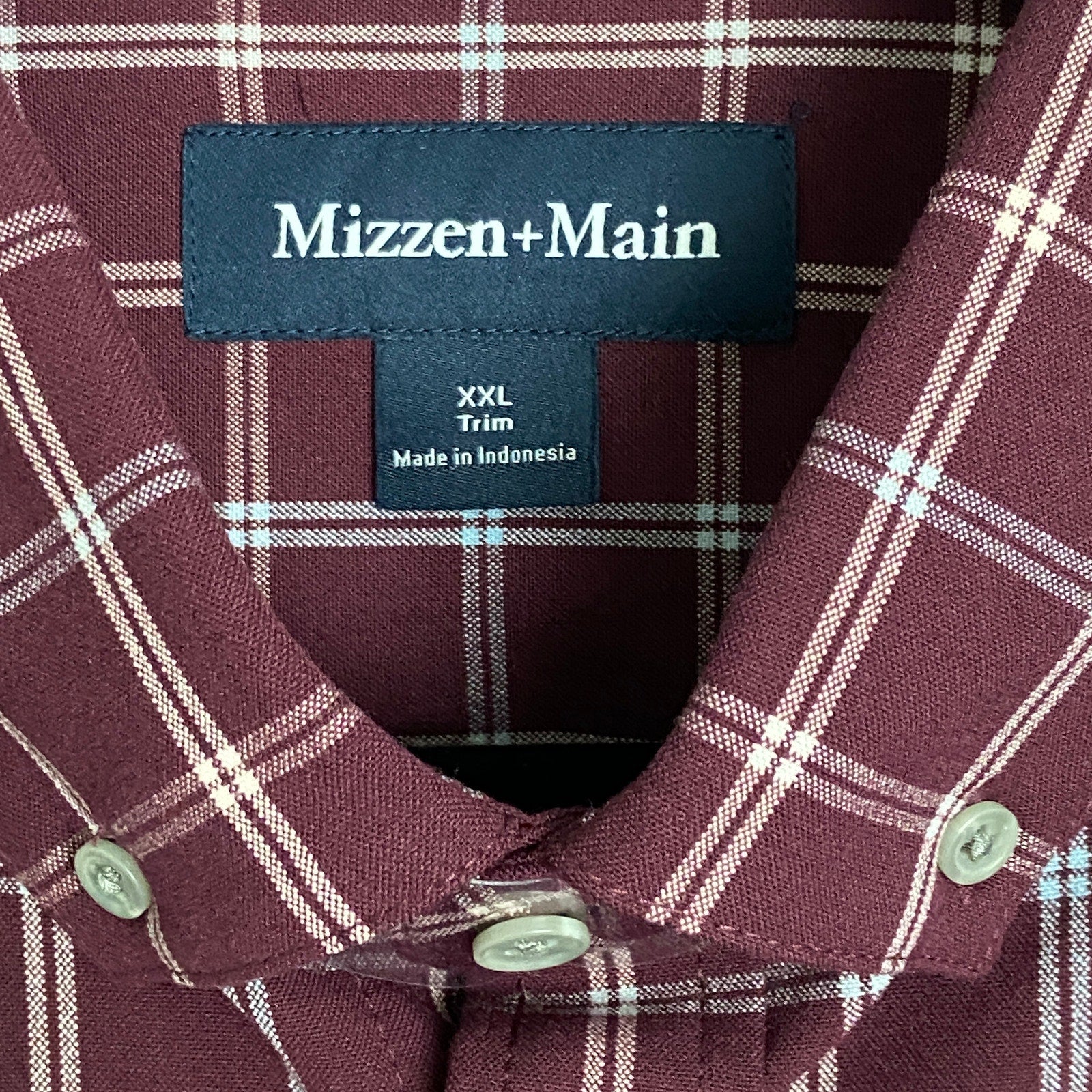 Mizzen+Main Men's XXL Trim Fit City Flannel Twill Shirt Wine Richard Plaid