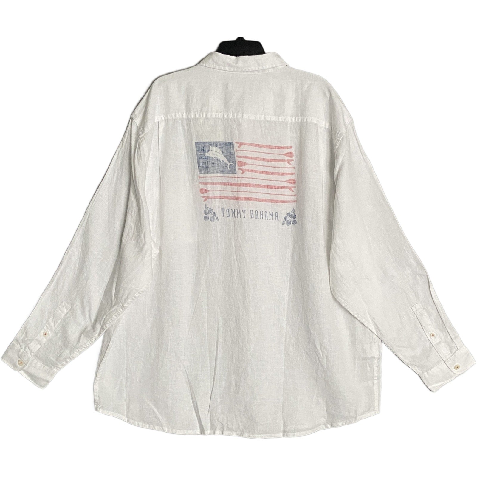 Tommy Bahama Men's 3XL Marlin & Stripes Long Sleeve Linen Shirt White