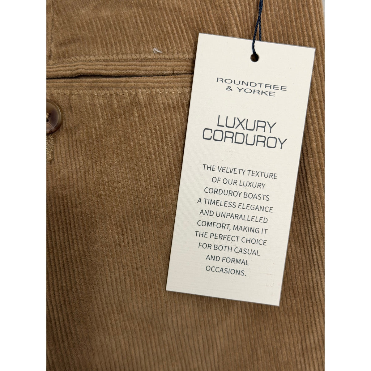 Roundtree & Yorke Pant Men's 38x30 Classic Fit Corduroy Pleated Cuffs Khaki