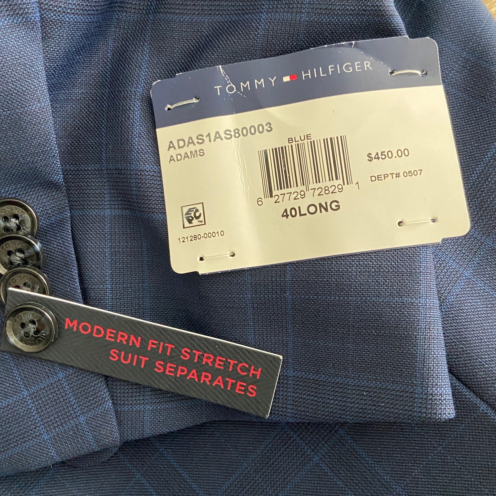 Tommy Hilfiger Suit Jacket Men's 40L THFlex Adams Wool Blend Blue Check NEW