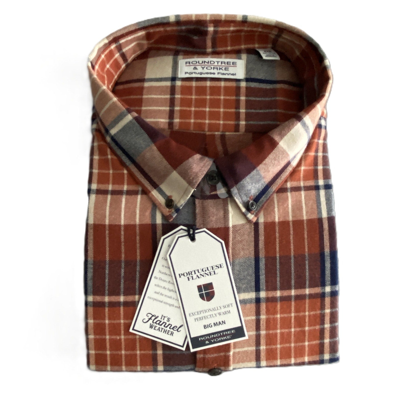 Roundtree & Yorke Big & Tall Men's 4XB Portuguese Flannel Button-Down Shirt