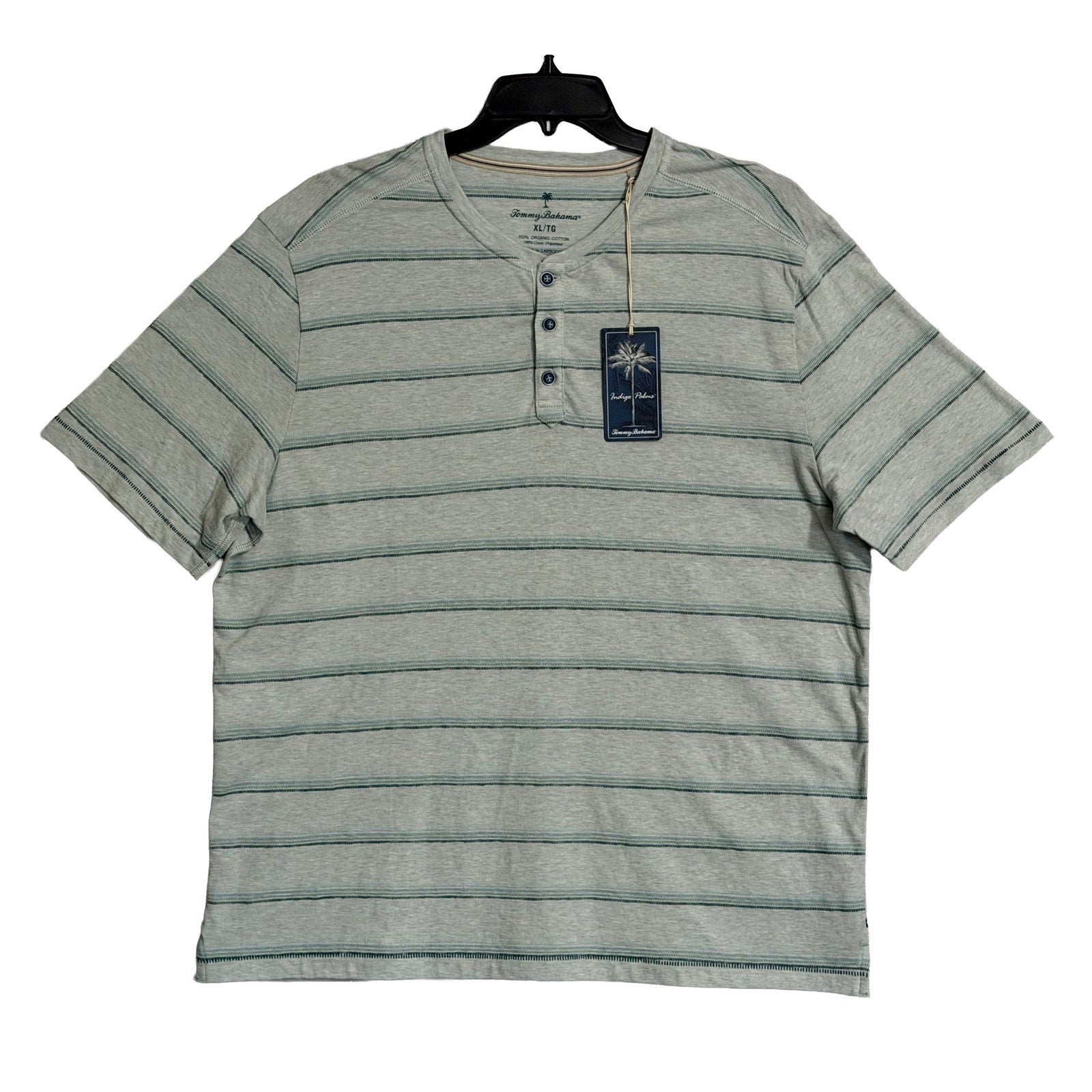Tommy Bahama Henley Men's XL Short Sleeve "Soleil Stripe Henley" Overcast