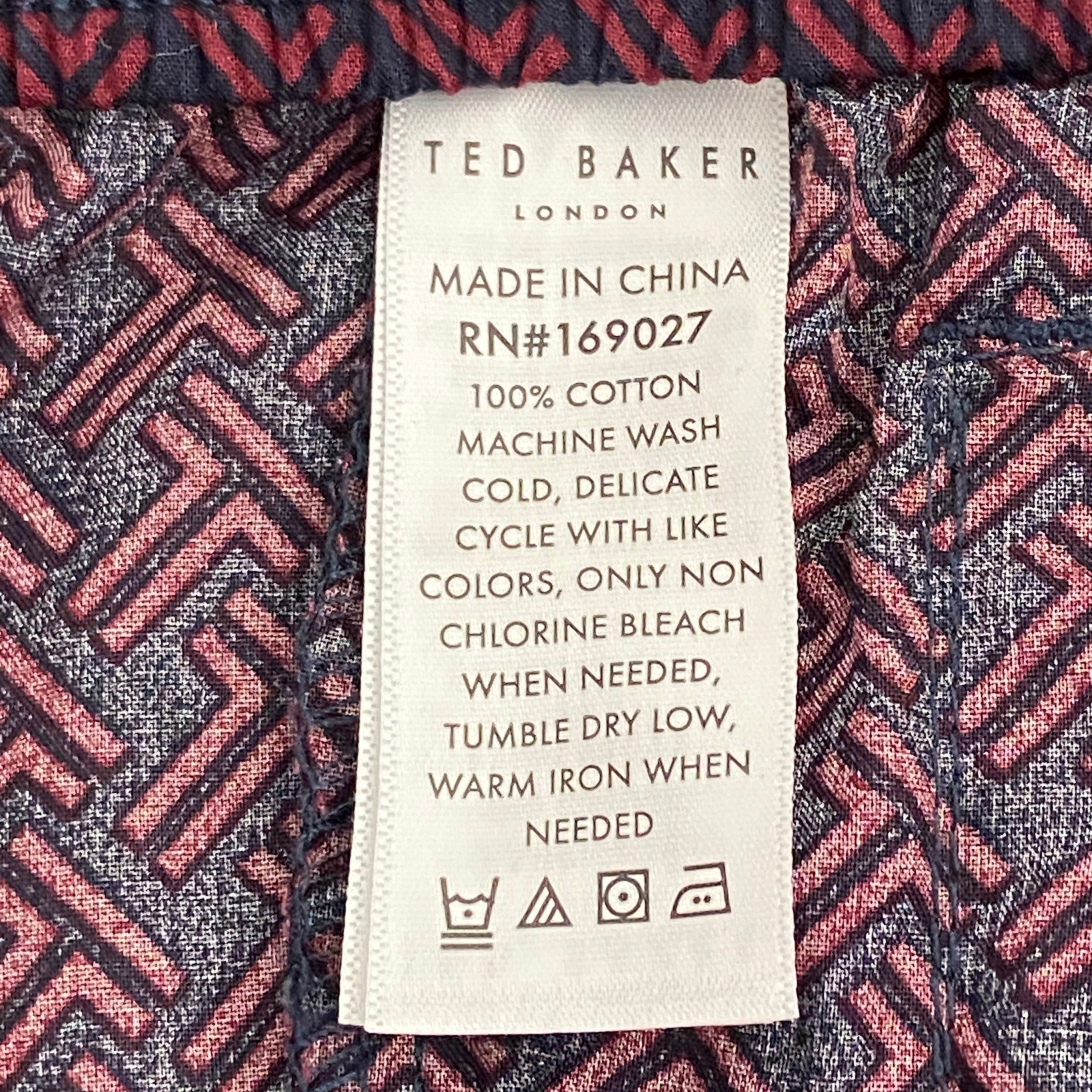 Ted Baker Sleep Pant Men's Small Woven Cotton Drawstring Pockets Red & Black