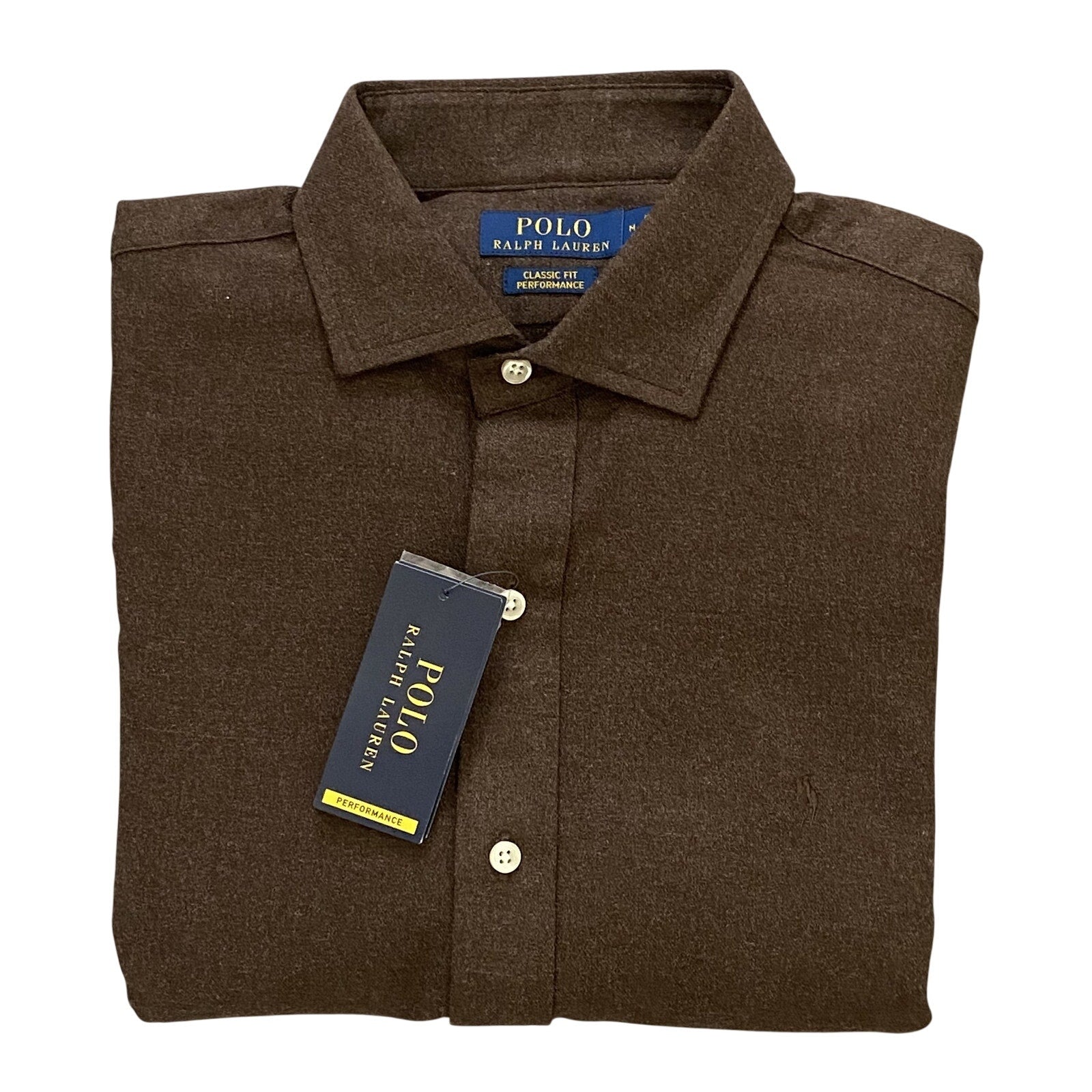 Polo Ralph Lauren Shirt Men's Medium Classic Fit Performance Long Slv Brown