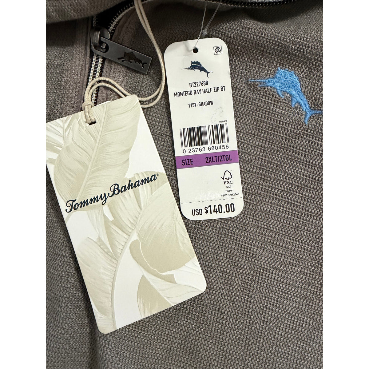 Tommy Bahama Half-Zip Men's 2XLT Big & Tall Montego Bay Sweatshirt Shadow