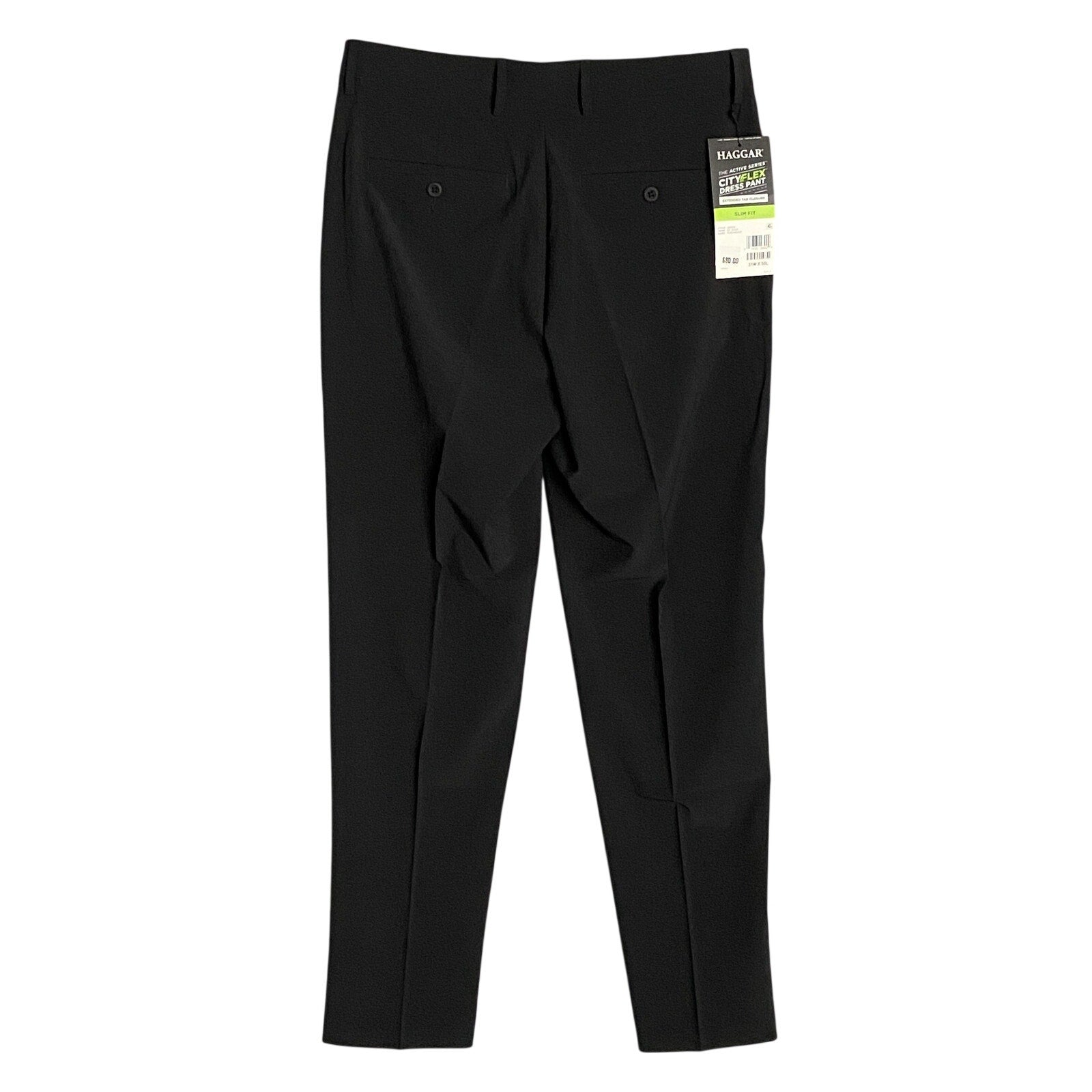 Haggar CityFlex Dress Pant Slim Fit Men's 31x30 Flex Waist Tech Pocket Black