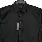 Geoffrey Beene Men's XL 17-17.5 32/33 Satin Stretch Dress Shirt Solid Black