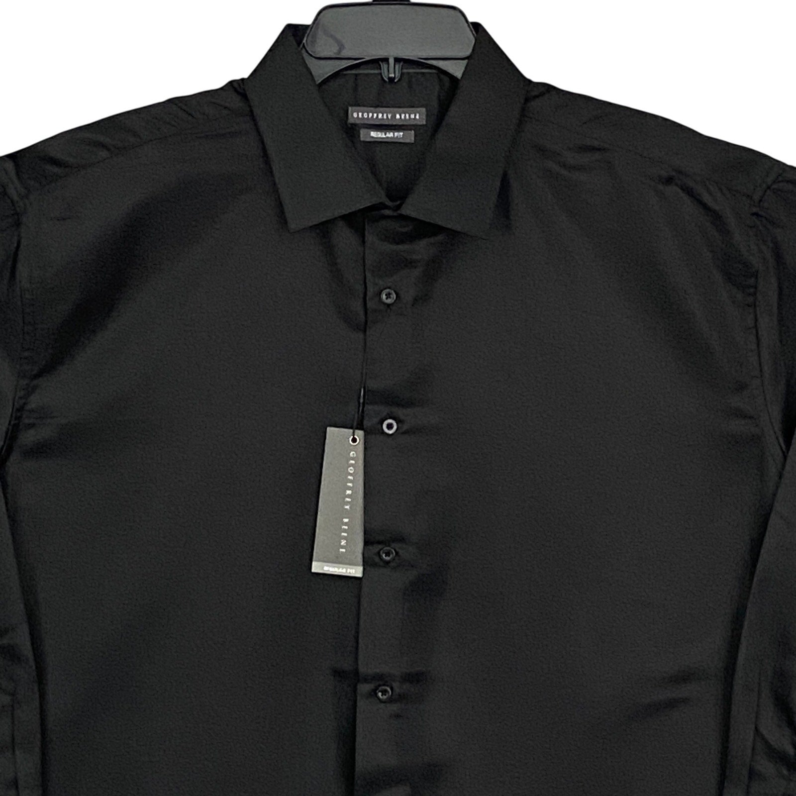 Geoffrey Beene Men's XL 17-17.5 32/33 Satin Stretch Dress Shirt Solid Black
