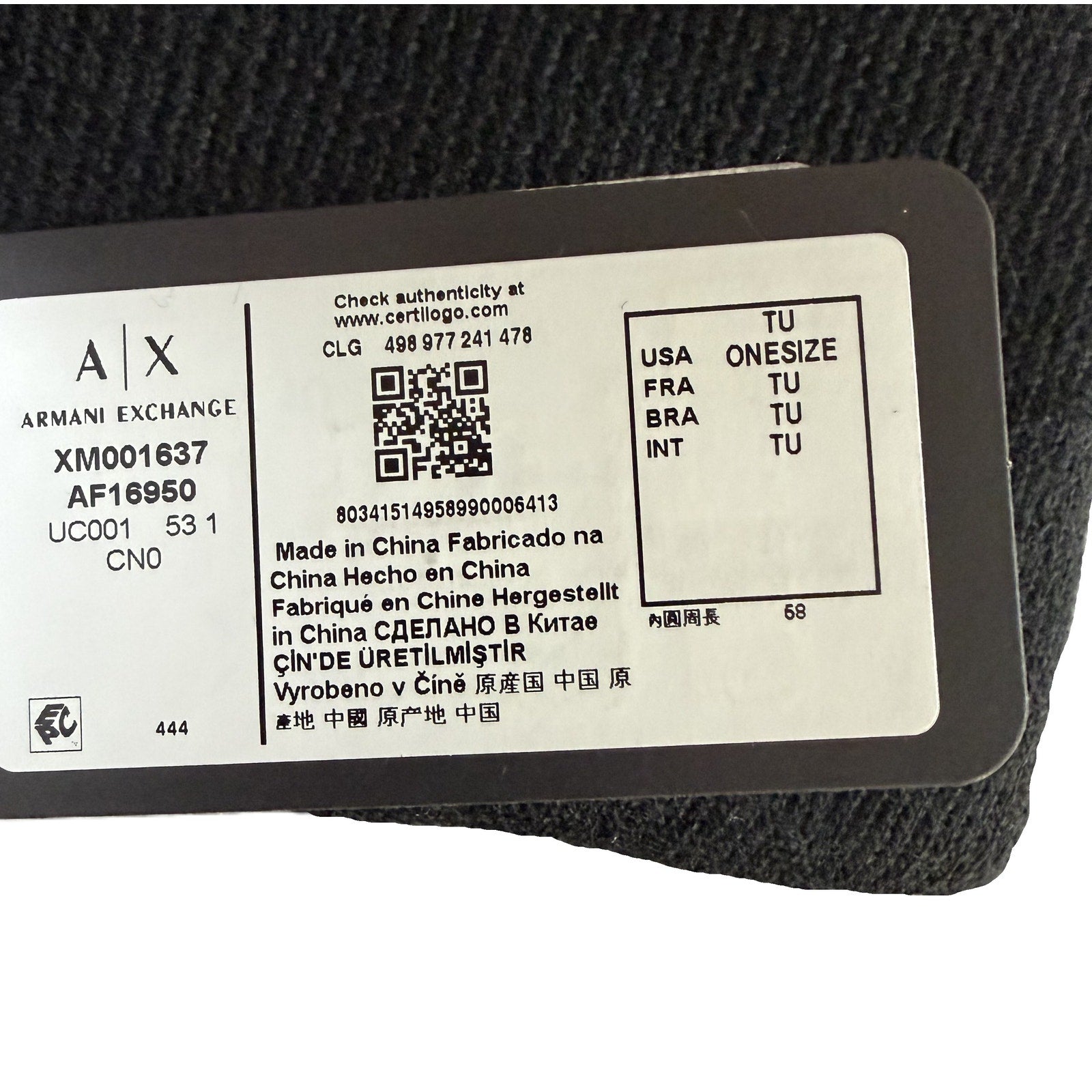 Armani Exchange Milano / New York Knit Beanie One Size Folded Cuff Black