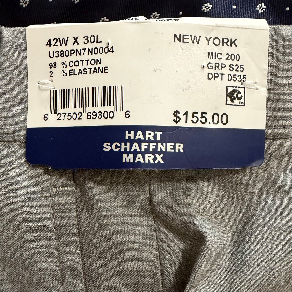 Hart Schaffner Marx Pant Men's 42"x30" Dress Pant Platinum New York Fit Gray
