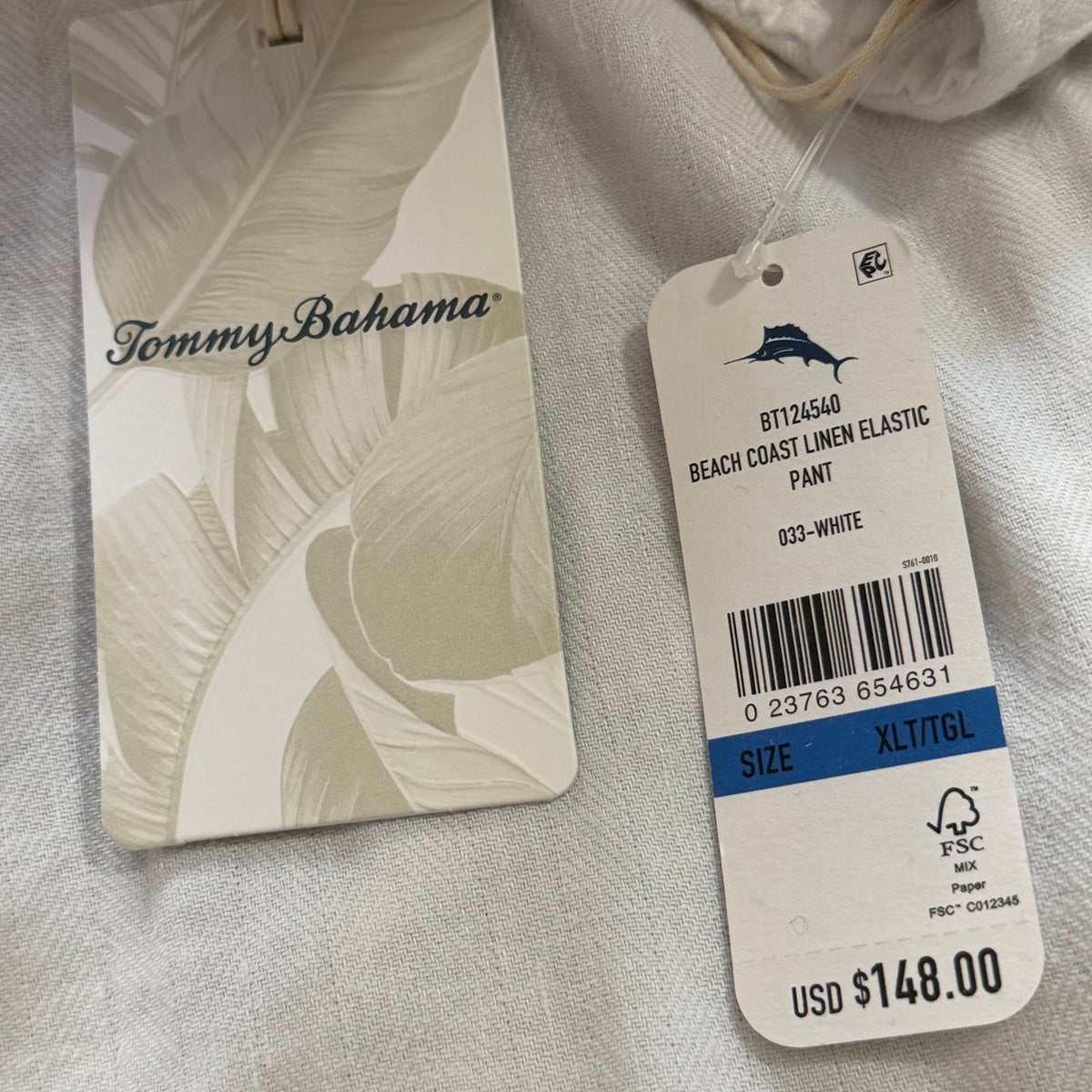 Tommy Bahama Beach Coast Linen E-Waist Pants Men's XLT Big & Tall White