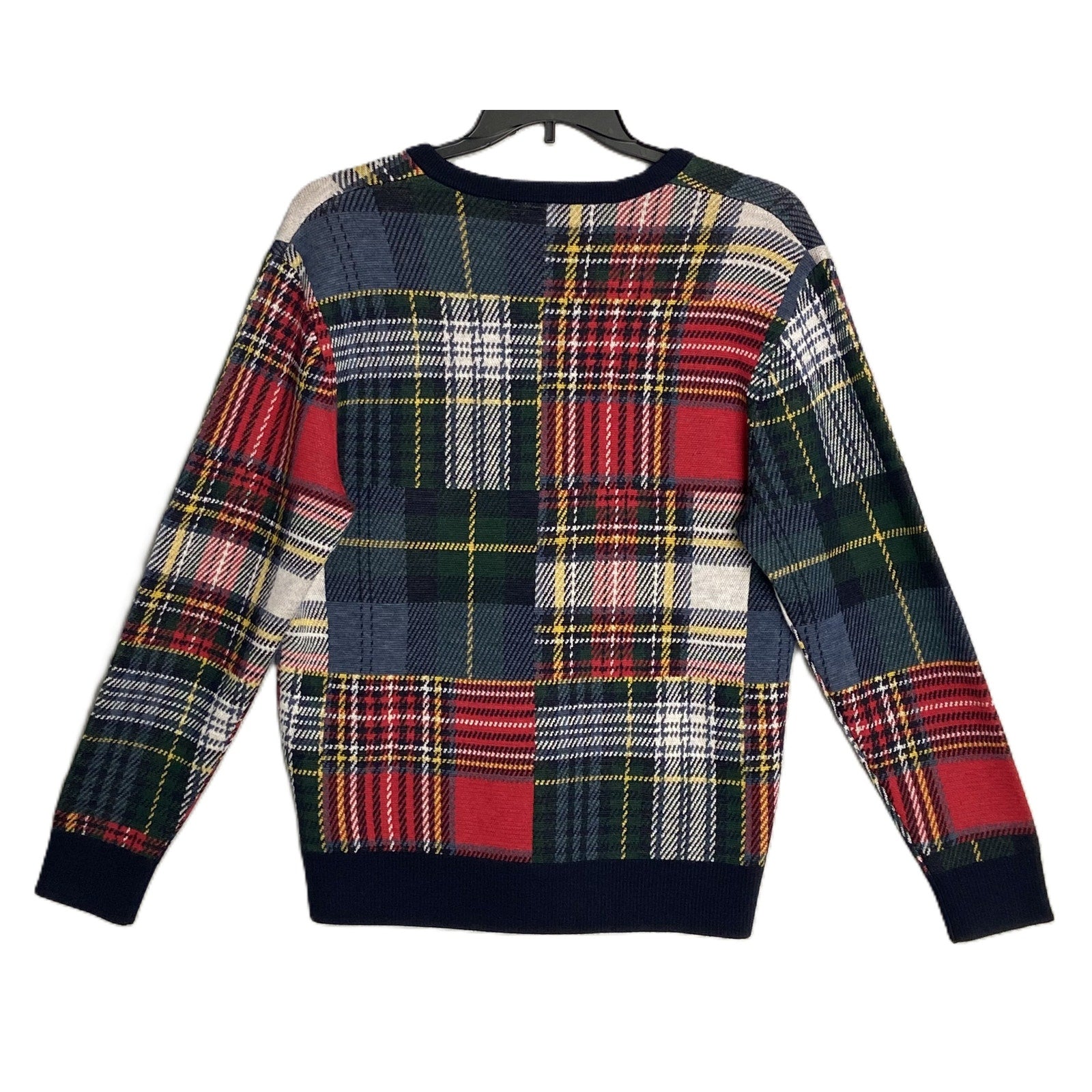 Daniel Cremieux V-Neck Sweater Men's XL Patchwork Plaid Fine Merino Wool NEW