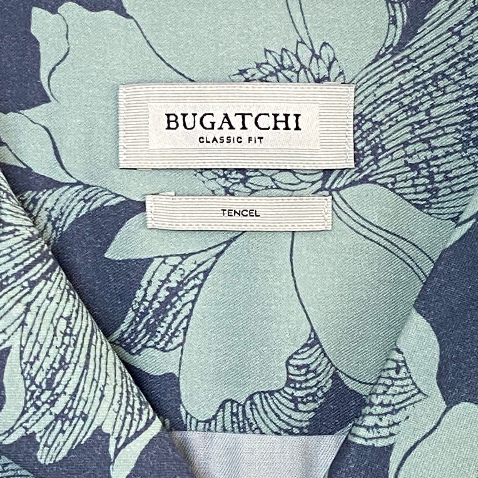 Bugatchi Shirt Men's Small Classic Fit Camp Collar Short Sleeve Mint Floral