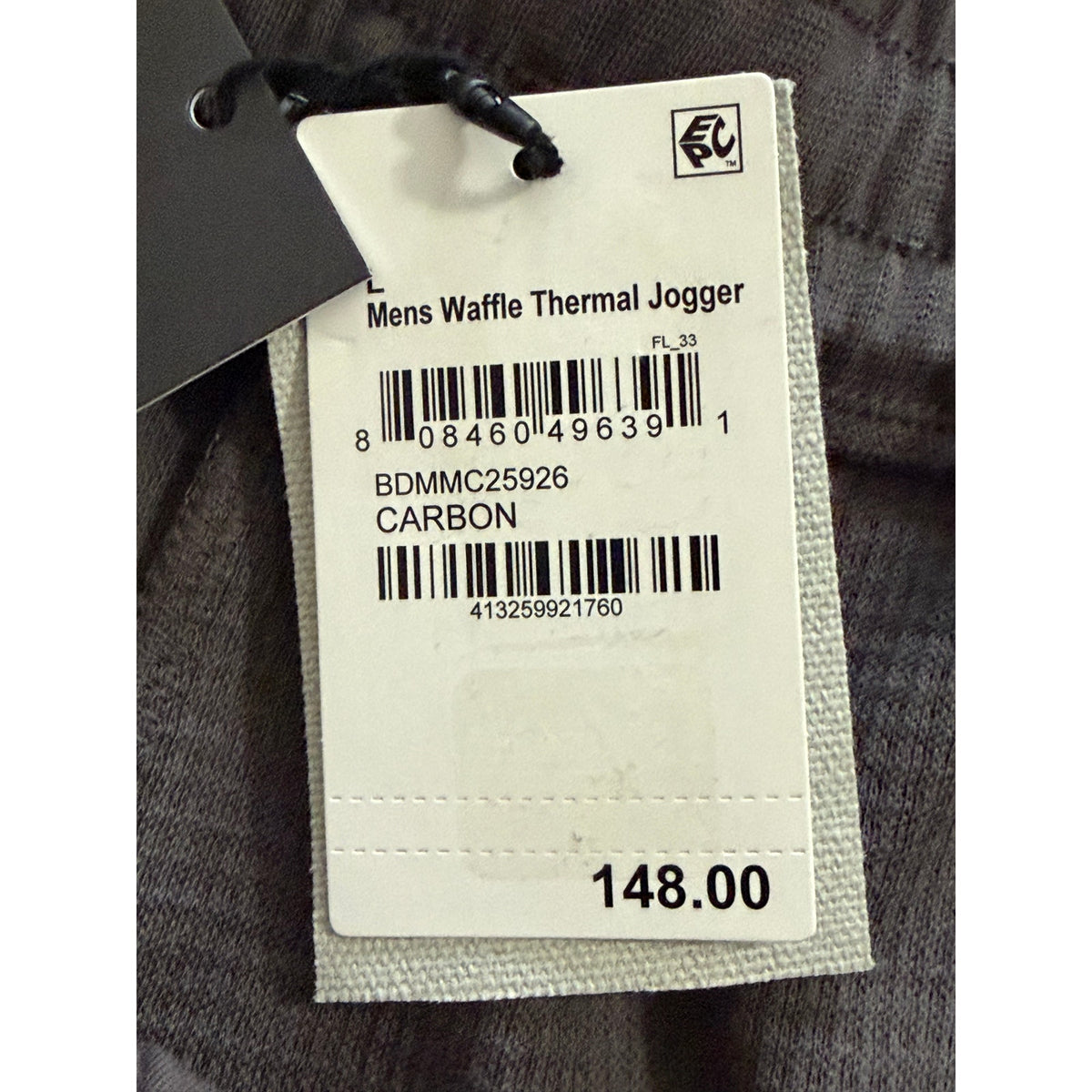 BFD Malibu Waffle Thermal Jogger Men's Large Elastic Drawstring Waist Carbon NWT