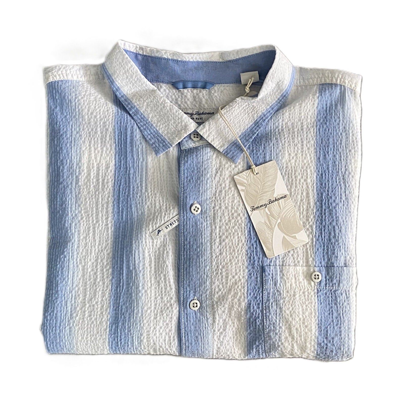 Tommy Bahama Shirt Men's 3XLB Big & Tall Nova Wave Maliblue Stripe Sky Blue