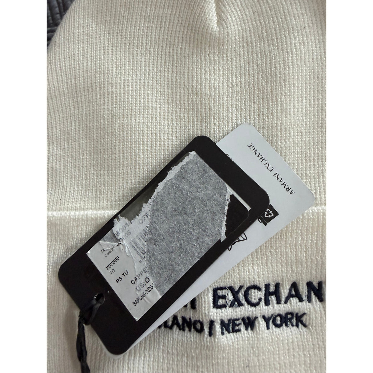 A|X Armani Exchange Milano / New York Knit Beanie One Size Folded Cuff White