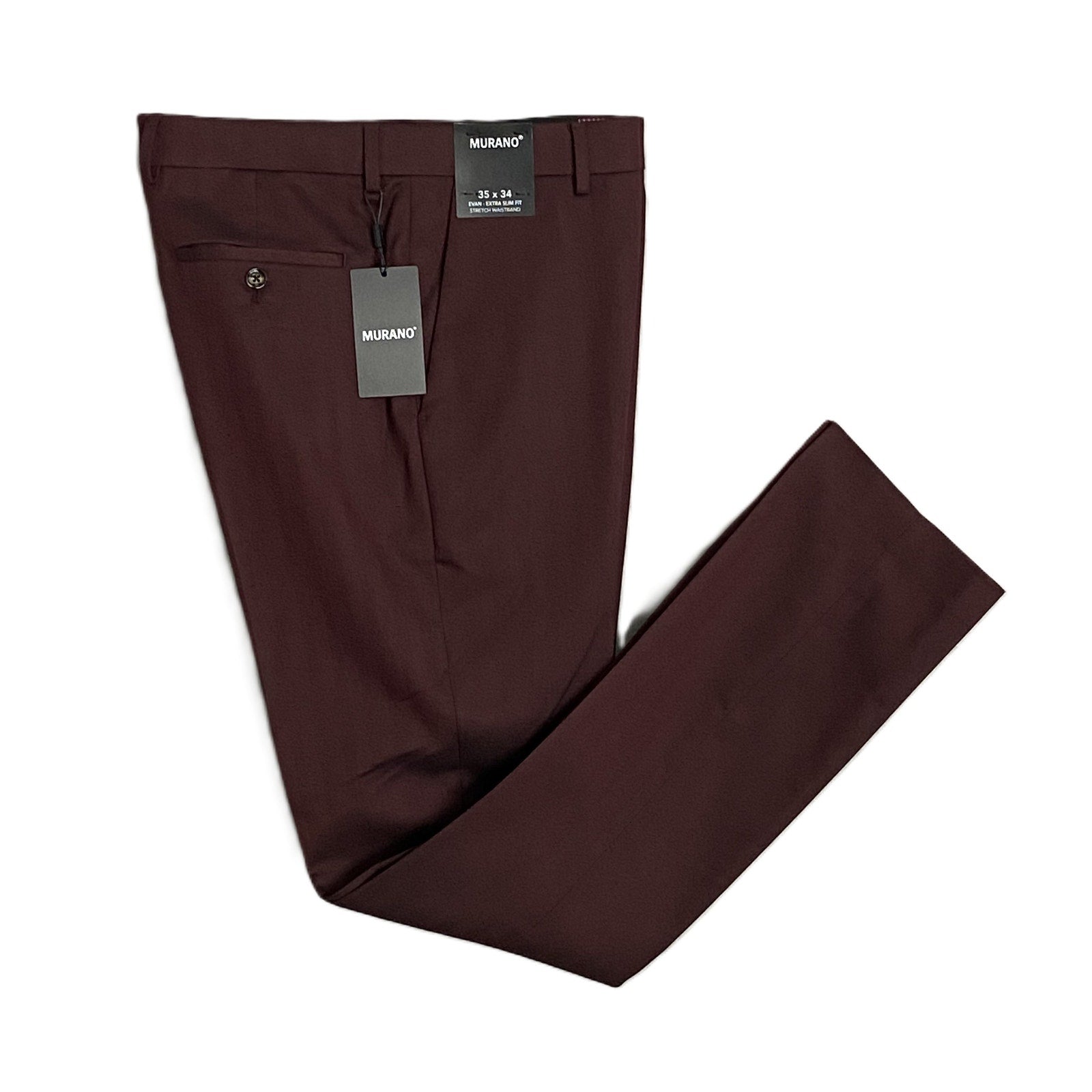 Murano Men's 35x34 Evan Extra Slim Fit Dress Pant Stretch Burgundy