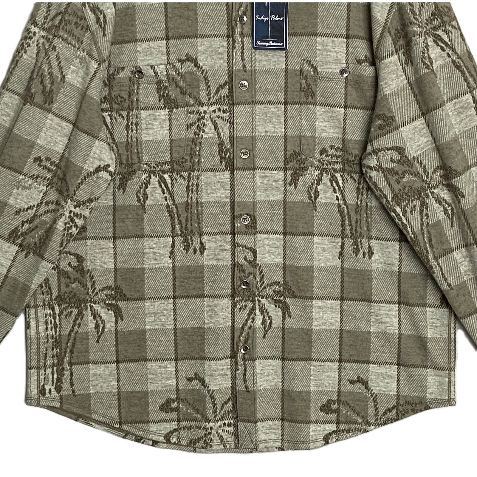 Tommy Bahama Flannel Shirt Men's XL "Fireside Palm Springs" Stretch Tea Leaf