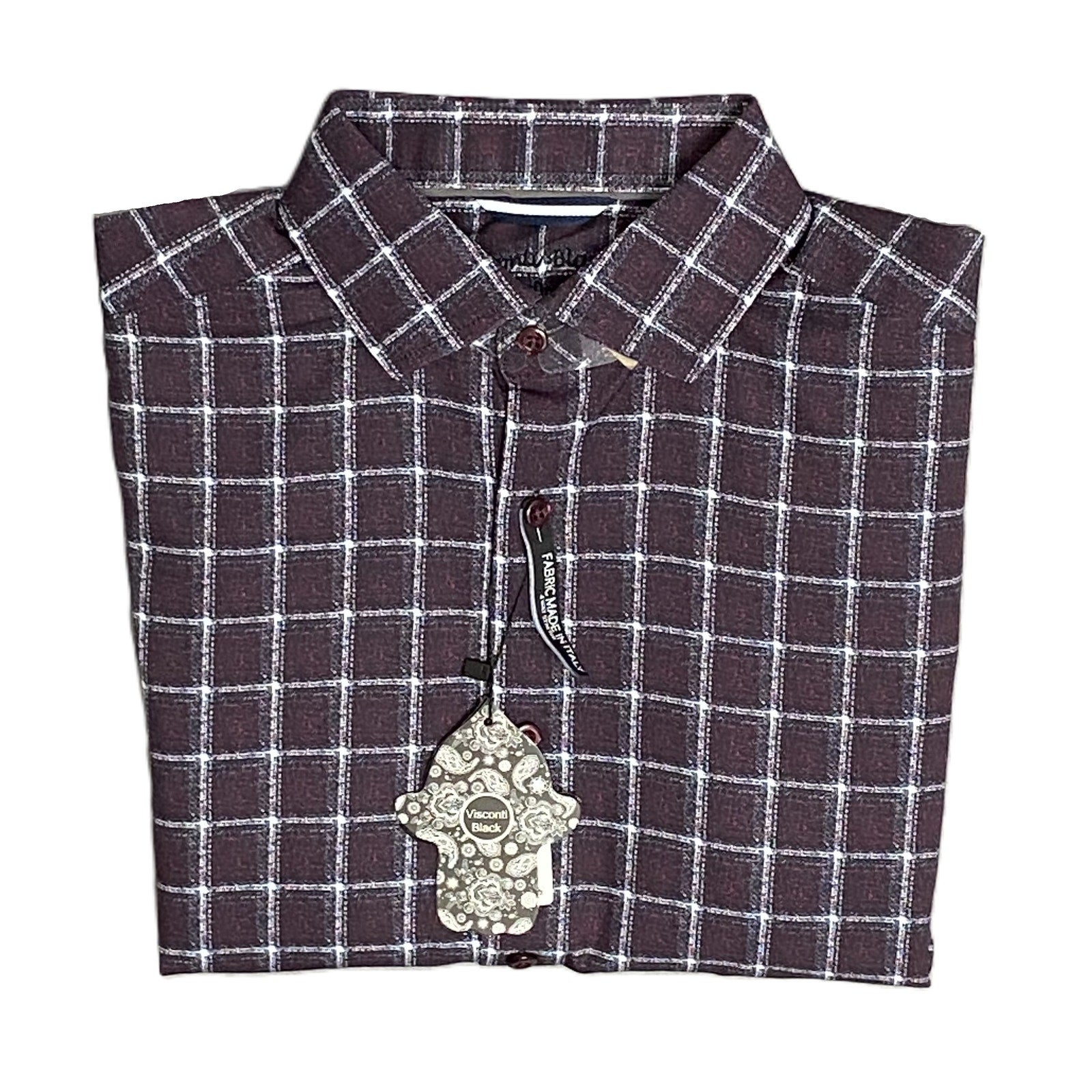 Visconti Black Casual Shirt Men's Small Italian Fabric Stretch Burgundy
