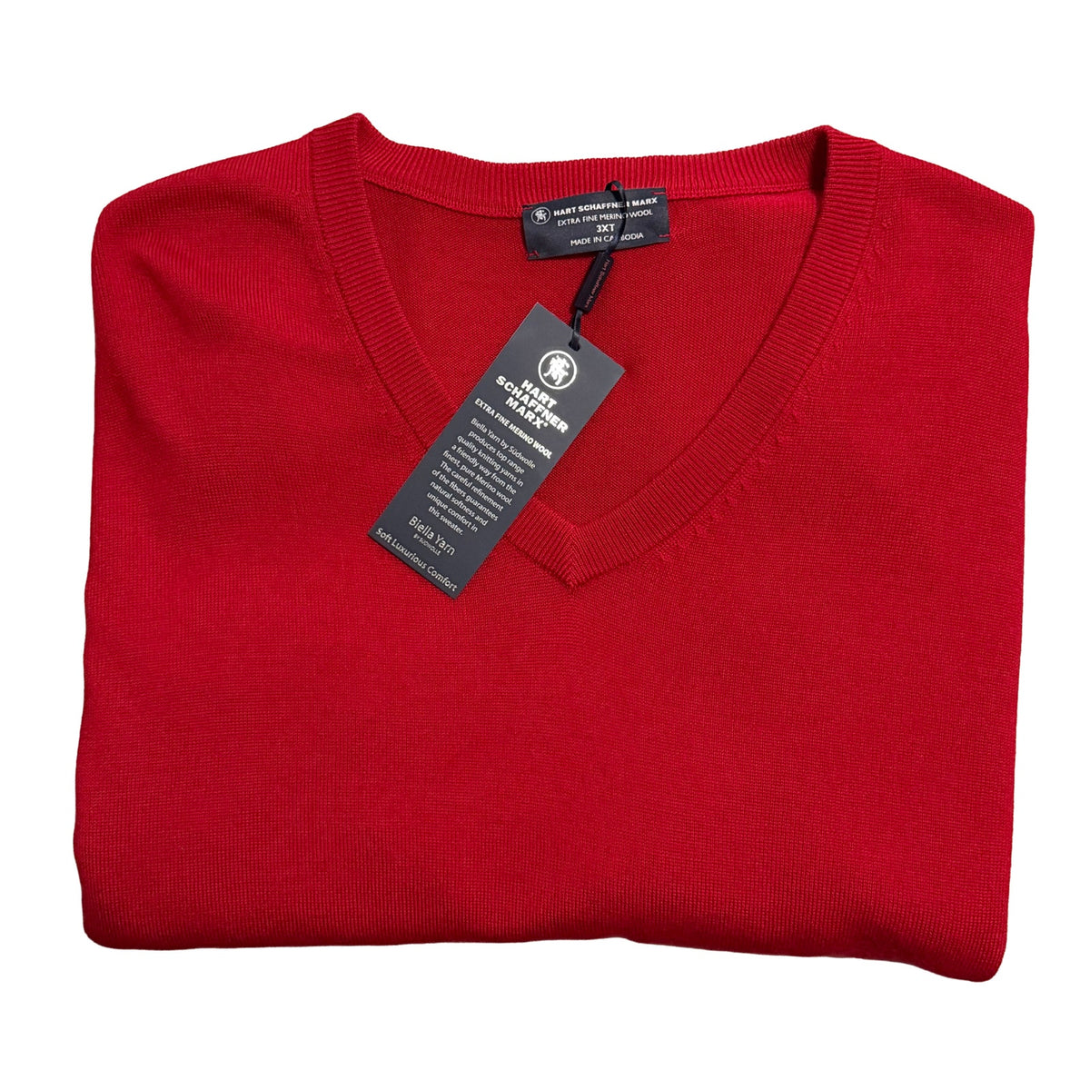 Hart Schaffner Marx Sweater Men's 3XT Big & Tall V-Neck Merino Wool Red