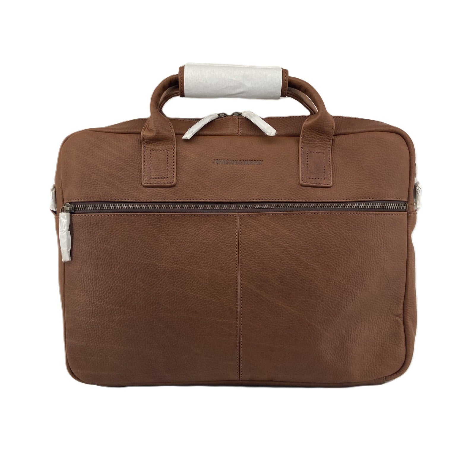 Johnston & Murphy Briefcase Oil-Tanned Leather Adj Crossbody Strap Tan NEW