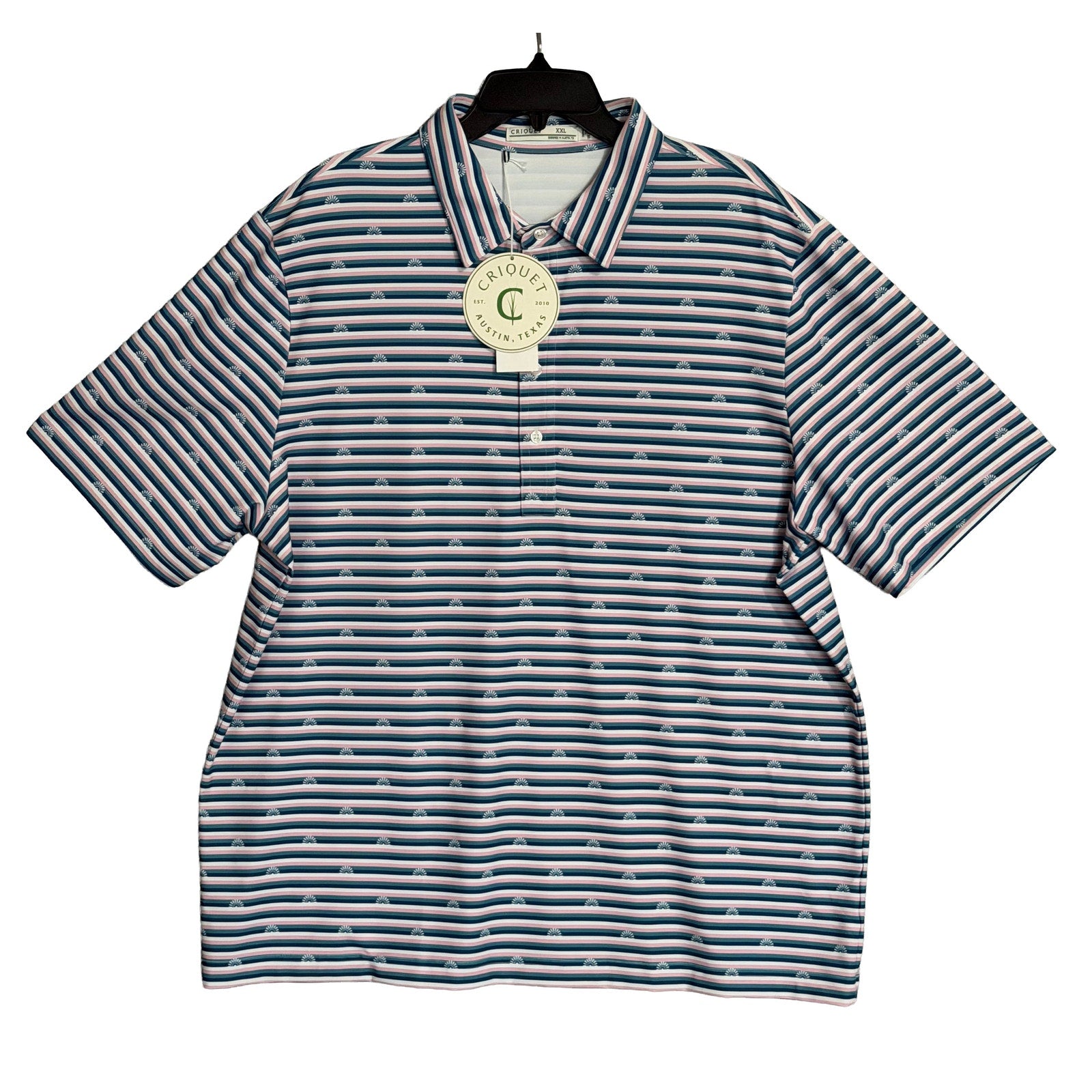 Criquet Polo Shirt Men's XXL Stretch Short Sleeve Sun Stripe Navy