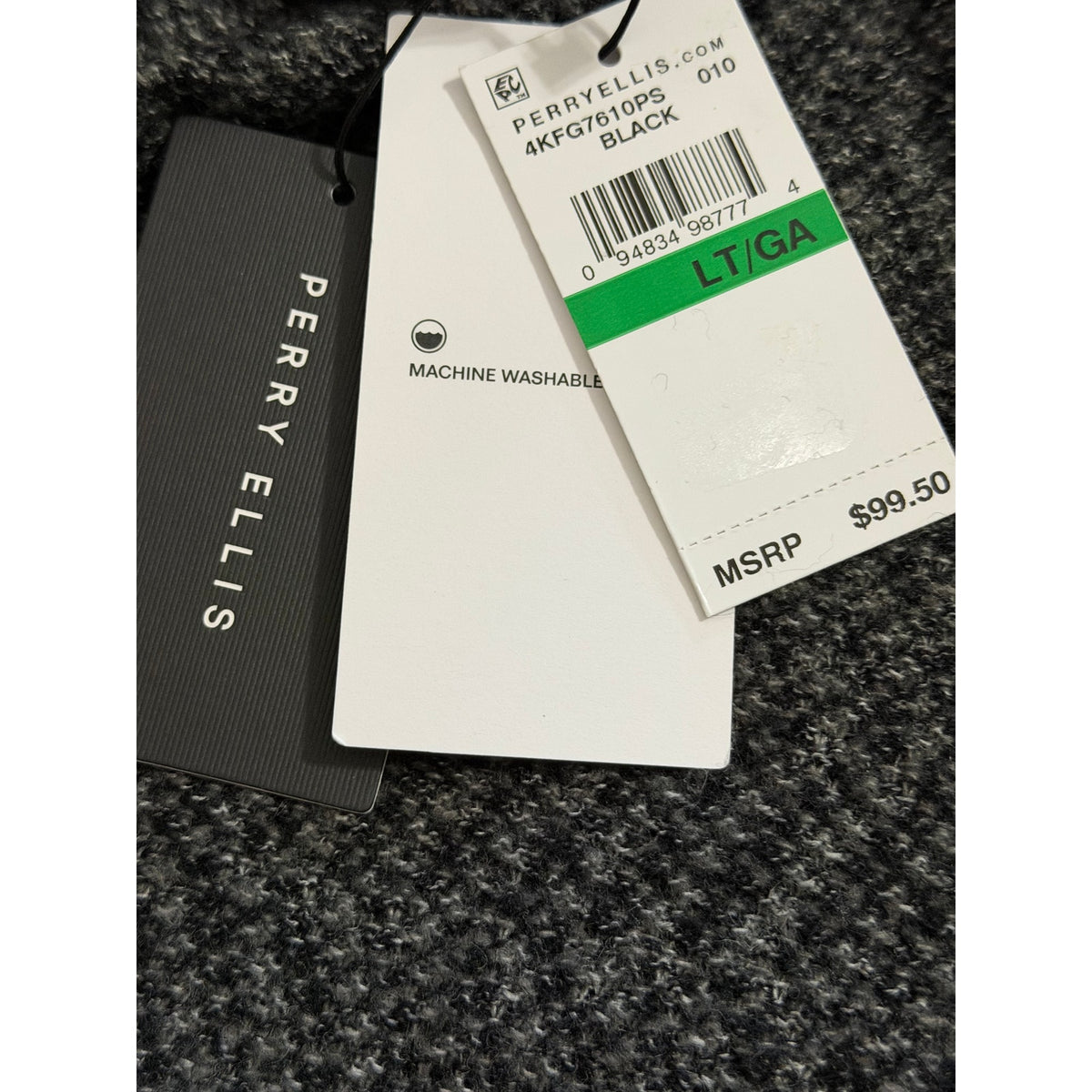 Perry Ellis Sweater Men's LT Big & Tall Yarn Herringbone Crew Neck Black