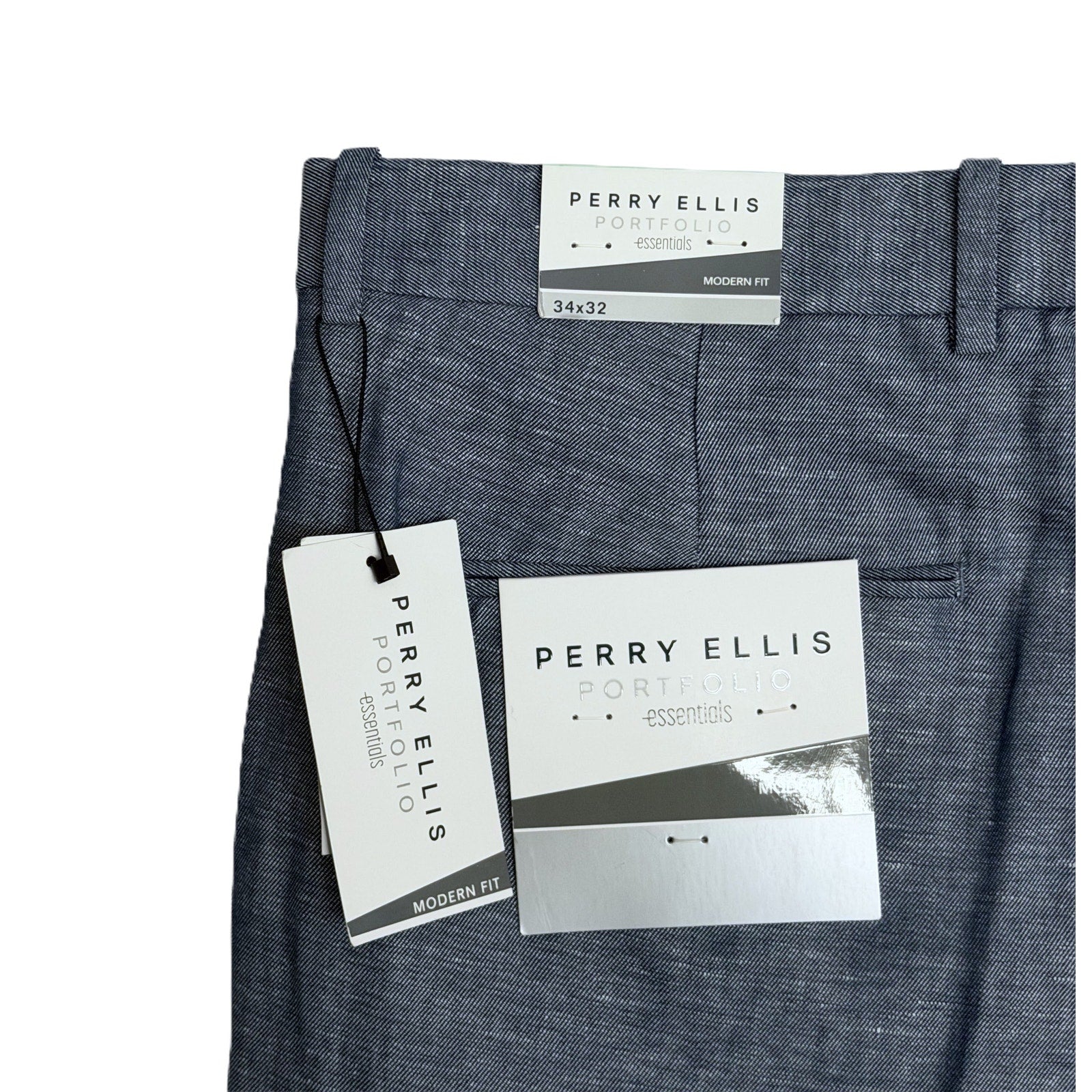 Perry Ellis Portfolio Pants Men's 34"x32" Modern Fit Linen Blend Blueprint