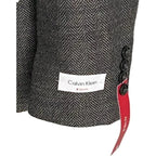 Calvin Klein Men's 44 Reg Sport Coat Slim-Fit Wool Black/White Herringbone