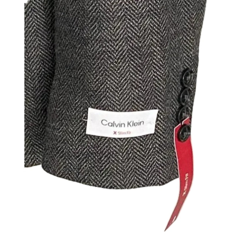 Calvin Klein Men's 44 Reg Sport Coat Slim-Fit Wool Black/White Herringbone