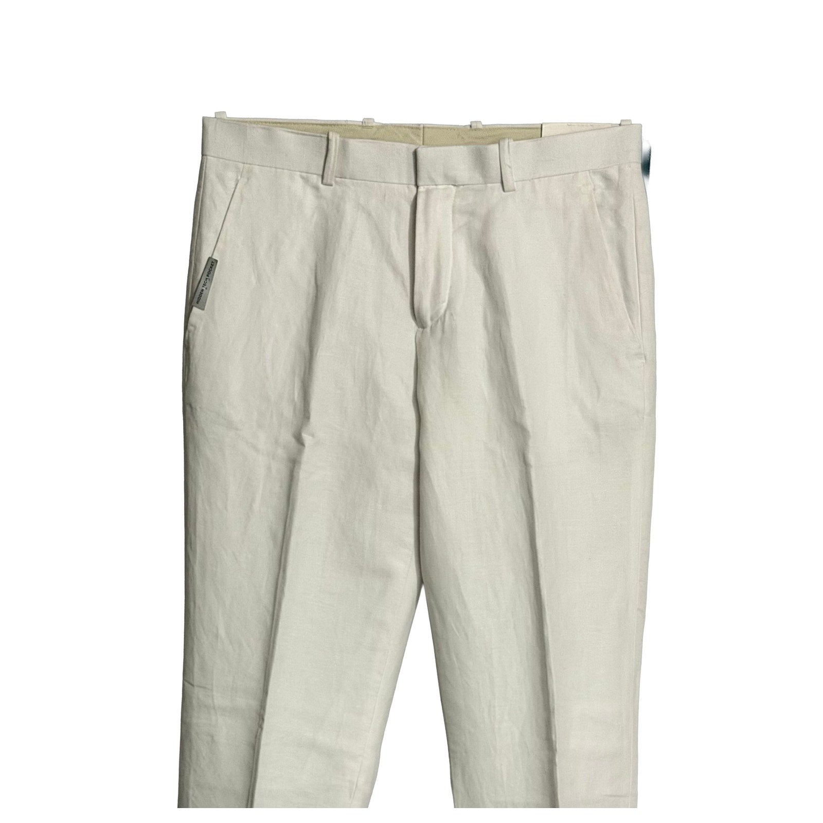 Perry Ellis Portfolio Pants Men's 30"x30" Modern Fit Linen Blend Solid White