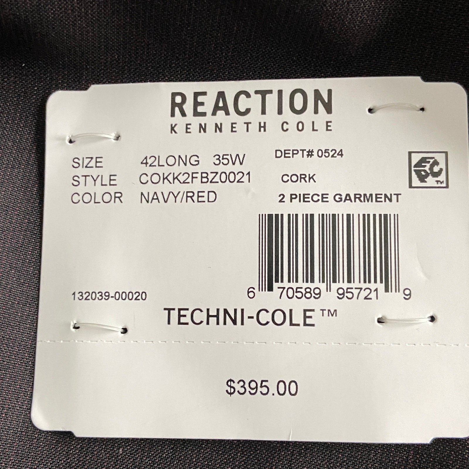 Kenneth Cole Suit Jacket Men's 42 Long Reaction Stretch Cork Navy/Red