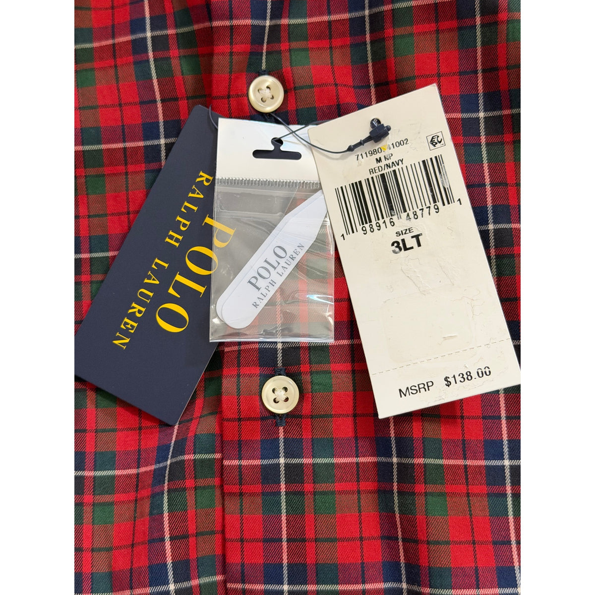 Polo Ralph Lauren Shirt Men's 3XLT Big & Tall Long Sleeve Red Navy Check