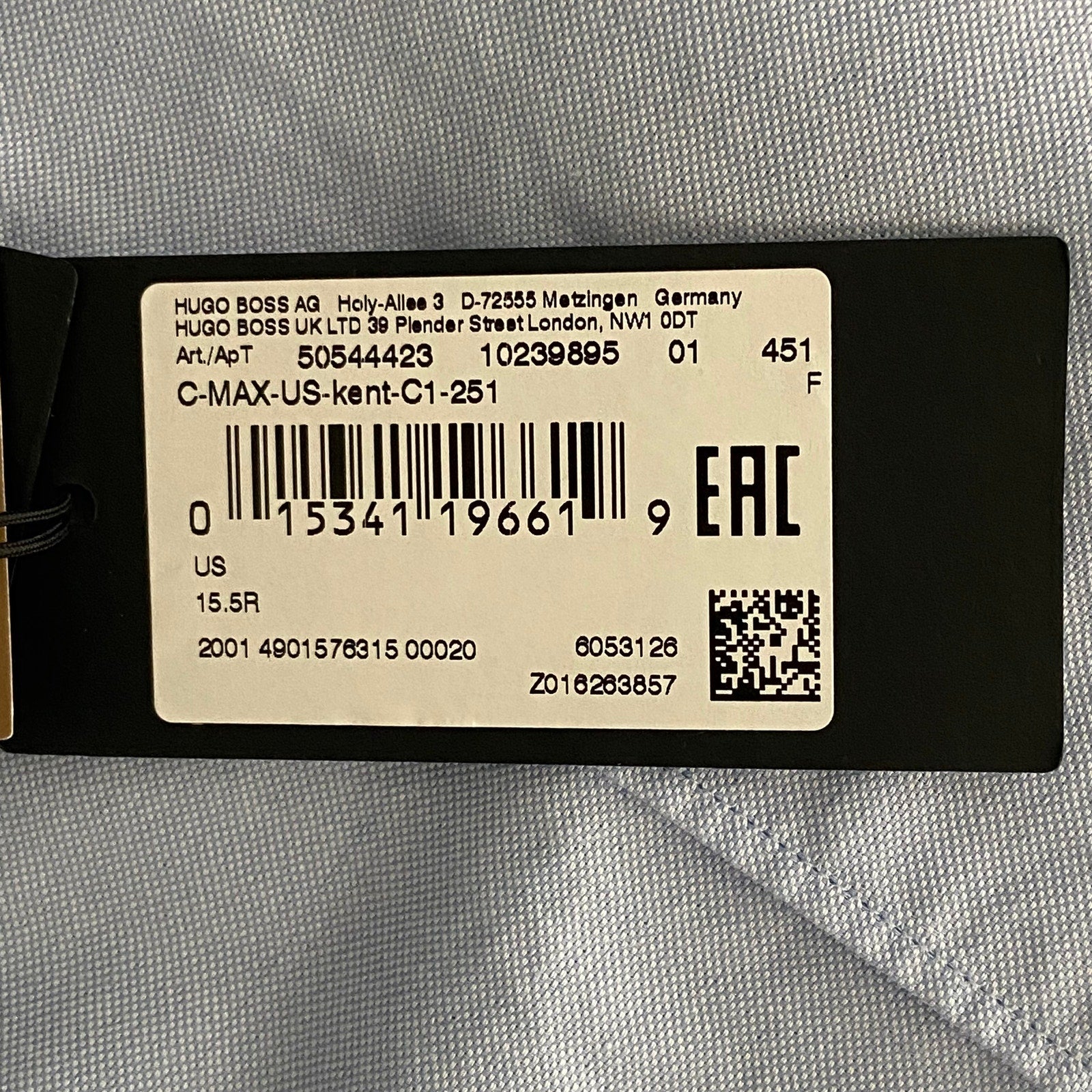 Boss Dress Shirt Men's Medium 15.5 32/33 Sharp Fit Long Sleeve Cotton Blue