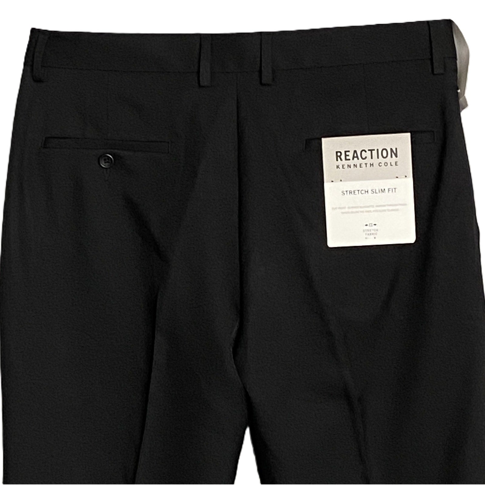 Kenneth Cole Dress Pant Men's 34x30 Slim Fit Stretch Gabardine Solid Black