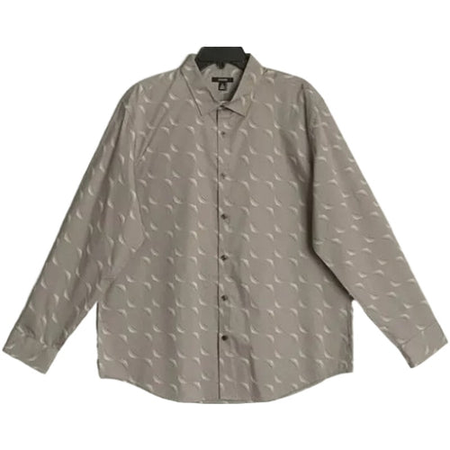 Alfani Dress Shirt Men's Medium Button-Up Long Sleeve Cotton Taupe Geo Print