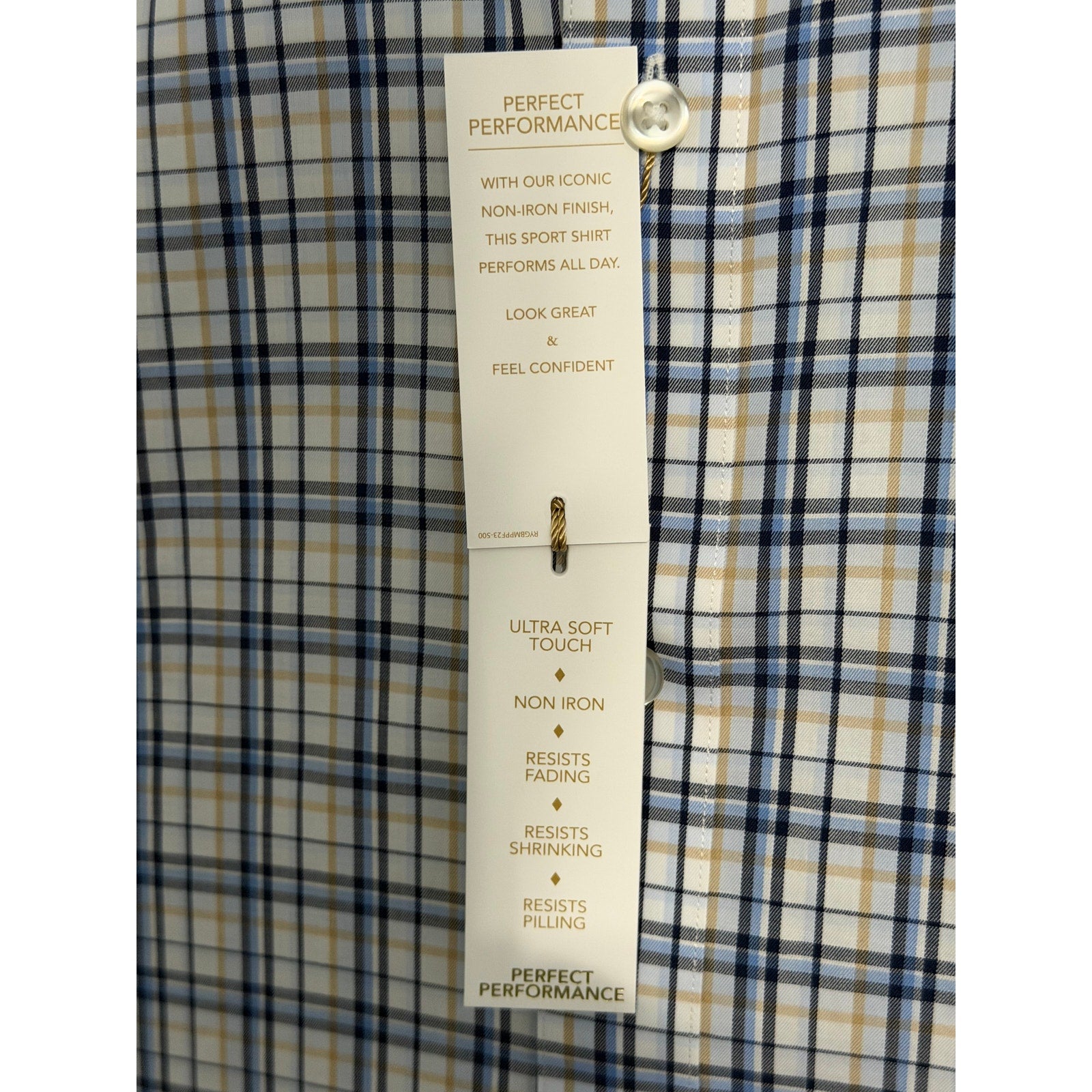 Roundtree & Yorke Performance Dress Shirt Men's 4XB LS Big & Tall Blue Plaid