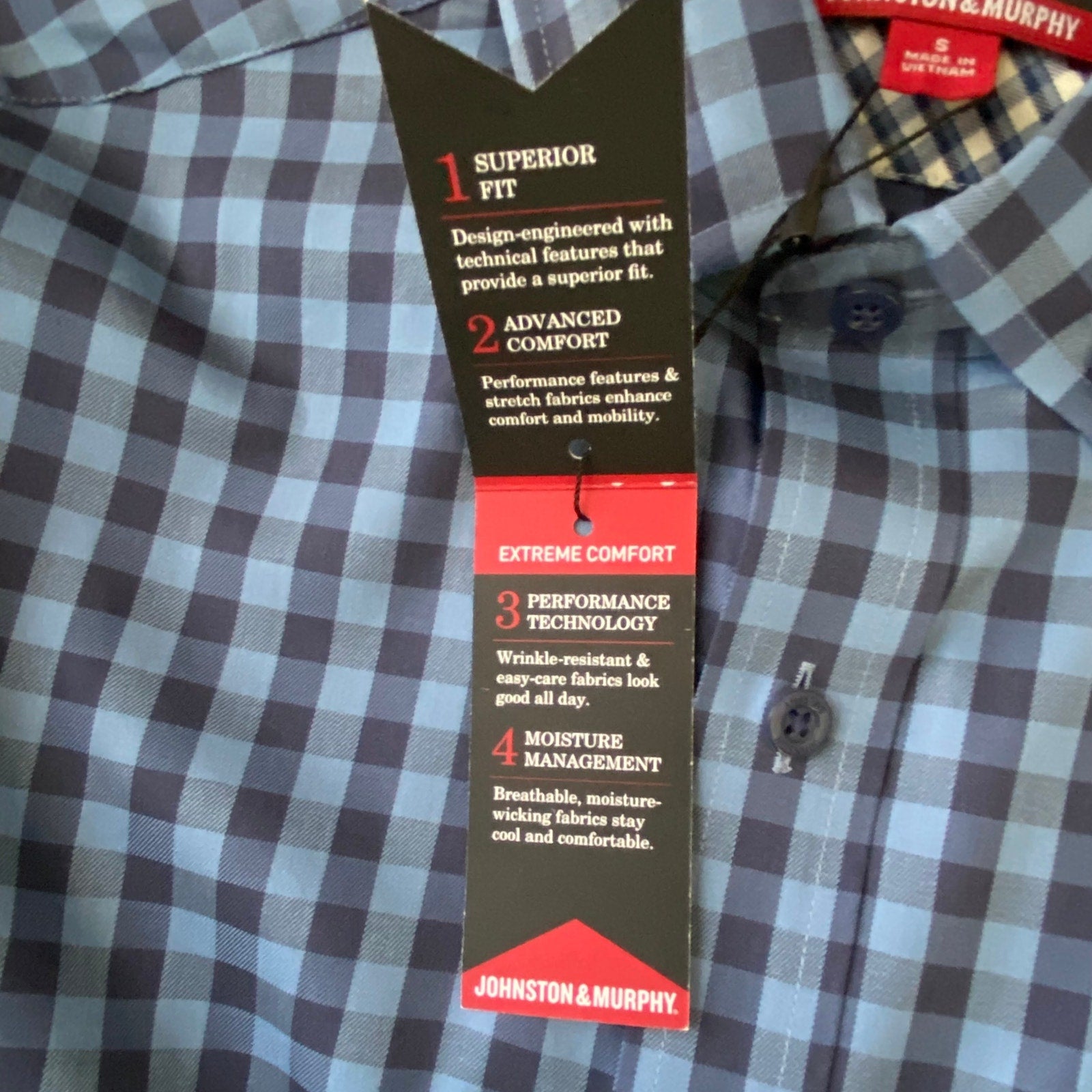 Johnston & Murphy Shirt Men's Small XC4 Extreme Comfort Long Sleeve Blue Ck