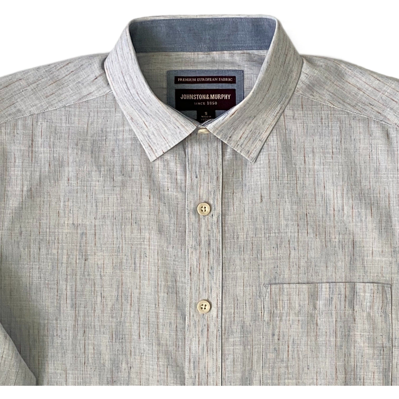 Johnston & Murphy Shirt Men's Small Button-Up Shirt Linen Blend Blue Stripes