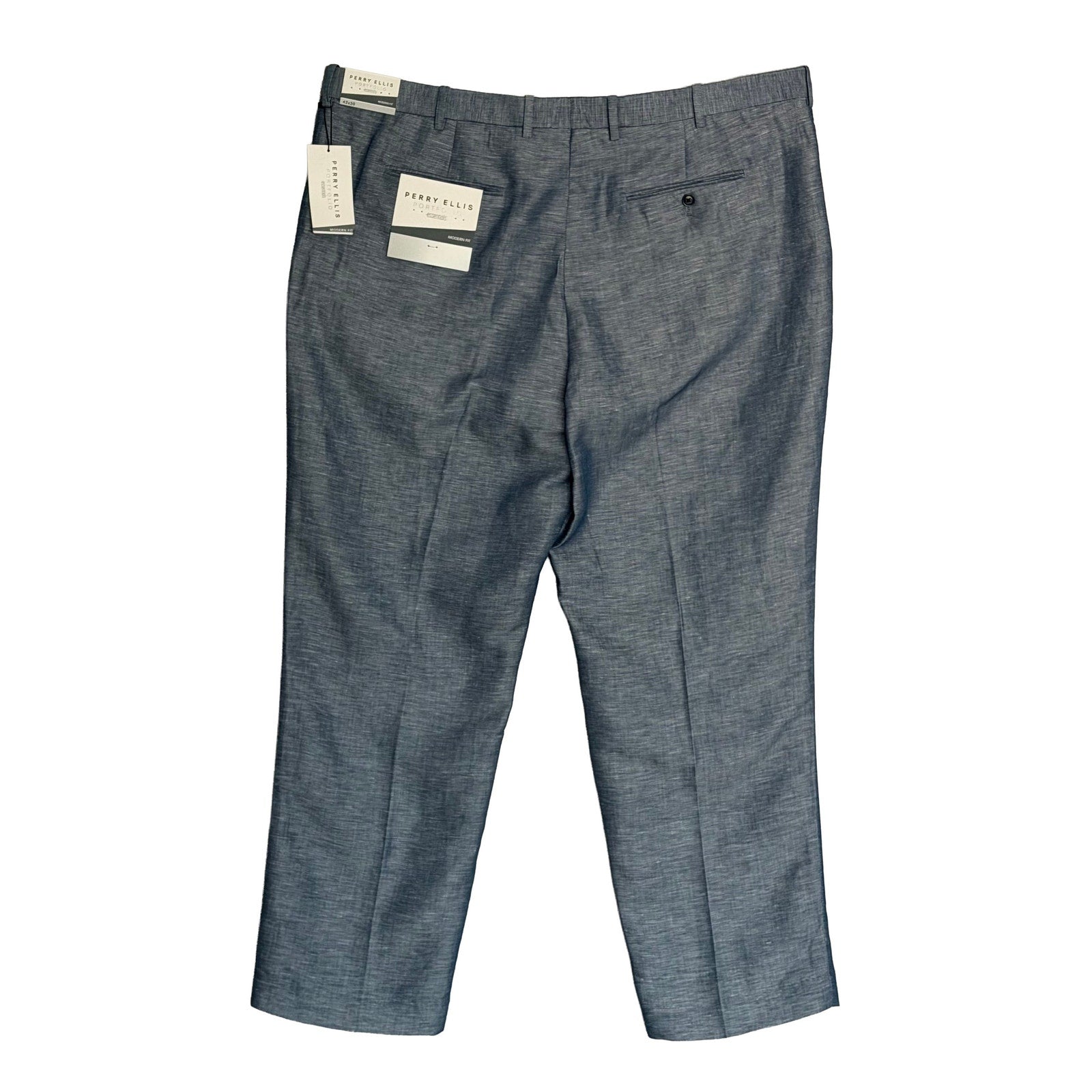 Perry Ellis Portfolio Pants Men's 42"x30" Modern Fit Linen Blend Blueprint