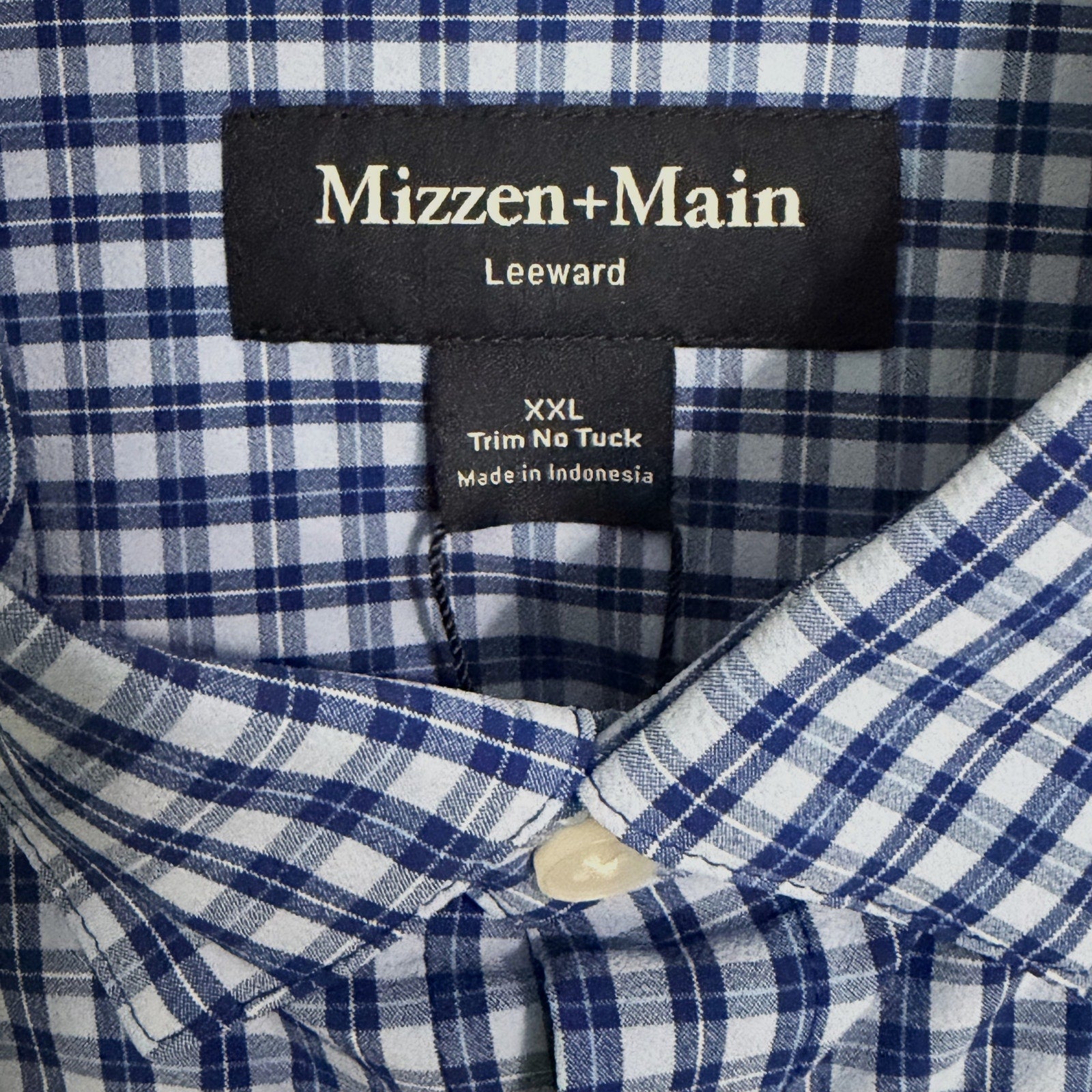 Mizzen+Main Shirt Men's XXL Leeward Trim Fit No Tuck Cobalt Ben Plaid
