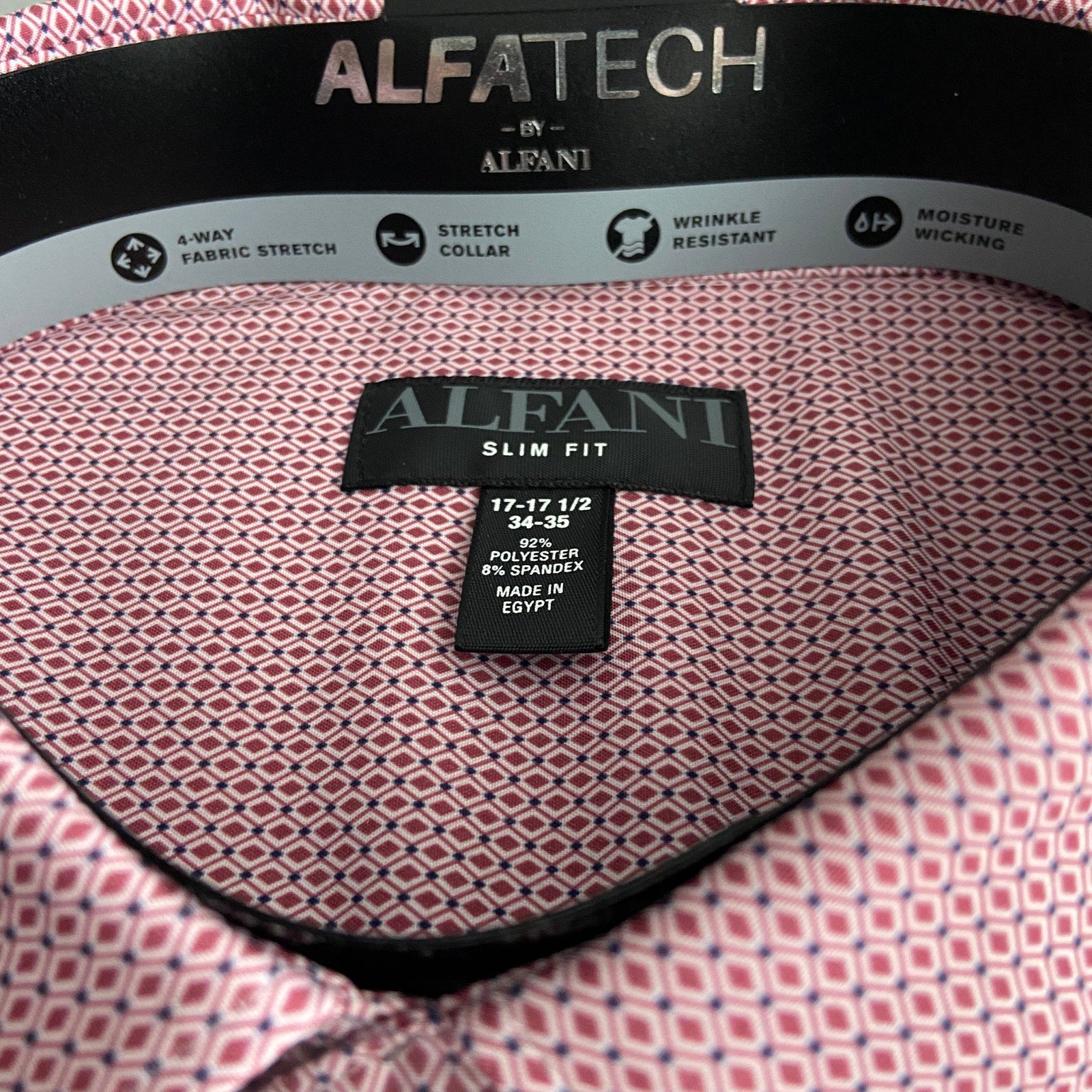 Alfani Dress Shirt Men's XL 17-17.5 34/35 Slim Fit Rose & White Geo Print